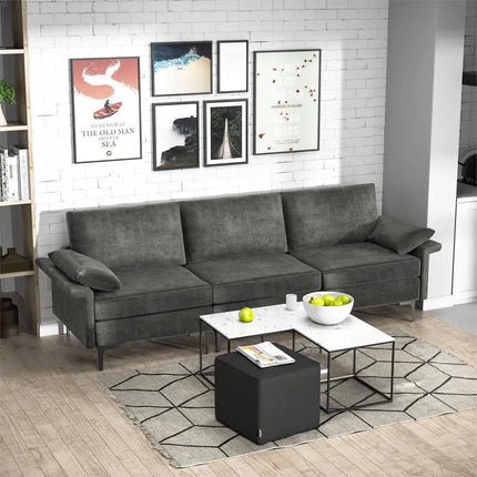 Large 3-Seat Sofa Sectional with Metal Legs for 3-4 people-Gray - Gray - Sofas & Loveseats