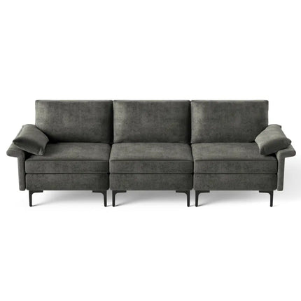 Large 3-Seat Sofa Sectional with Metal Legs for 3-4 people-Gray - Gray - Sofas & Loveseats