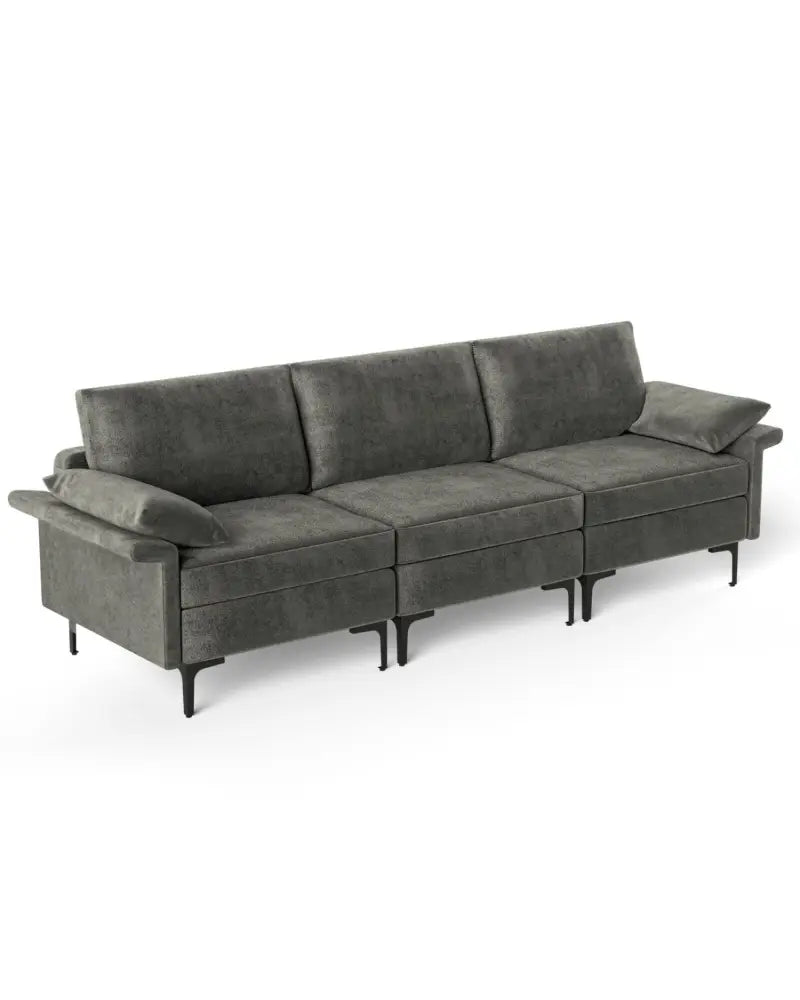 Large 3-Seat Sofa Sectional with Metal Legs for 3-4 people-Gray - Gray - Sofas & Loveseats