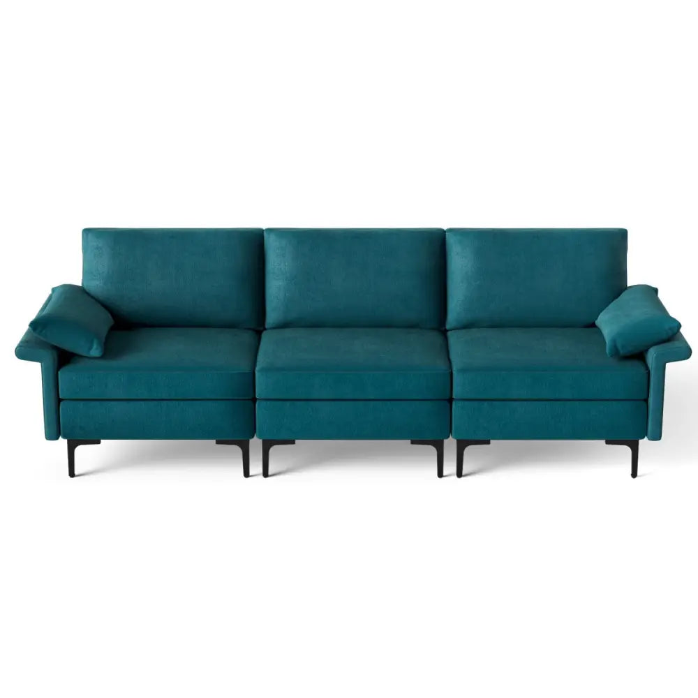 Large 3-Seat Sofa Sectional with Metal Legs for 3-4 people-Peacock Blue - Turquoise - Sofas & Loveseats