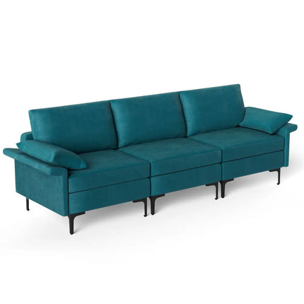 Large 3-Seat Sofa Sectional with Metal Legs for 3-4 people-Peacock Blue - Turquoise - Sofas & Loveseats