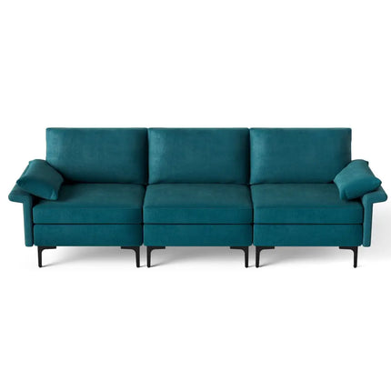 Large 3-Seat Sofa Sectional with Metal Legs for 3-4 people-Peacock Blue - Turquoise - Sofas & Loveseats