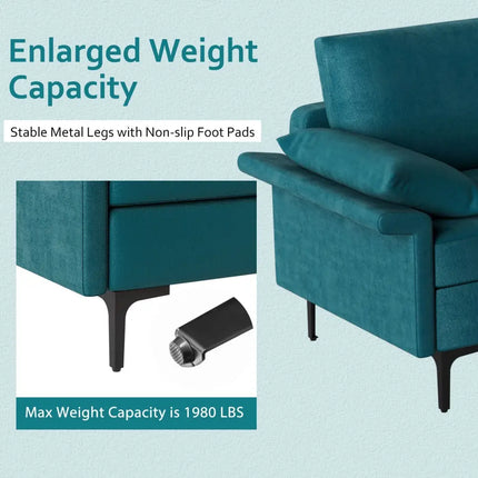 Large 3-Seat Sofa Sectional with Metal Legs for 3-4 people-Peacock Blue - Turquoise - Sofas & Loveseats