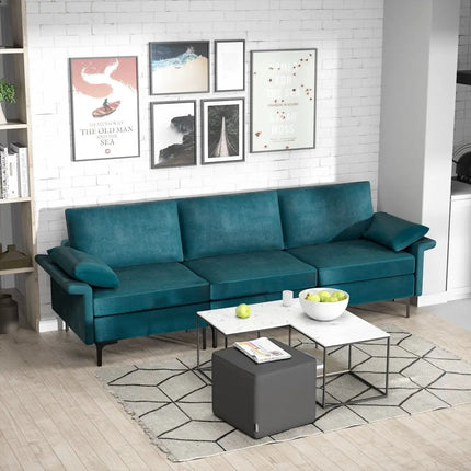 Large 3-Seat Sofa Sectional with Metal Legs for 3-4 people-Peacock Blue - Turquoise - Sofas & Loveseats