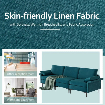 Large 3-Seat Sofa Sectional with Metal Legs for 3-4 people-Peacock Blue - Turquoise - Sofas & Loveseats