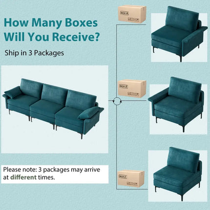 Large 3-Seat Sofa Sectional with Metal Legs for 3-4 people-Peacock Blue - Turquoise - Sofas & Loveseats