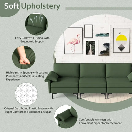 Large 3-Seat Sofa Sectional with Metal Legs for 3-4 people-Peacock Blue - Turquoise - Sofas & Loveseats
