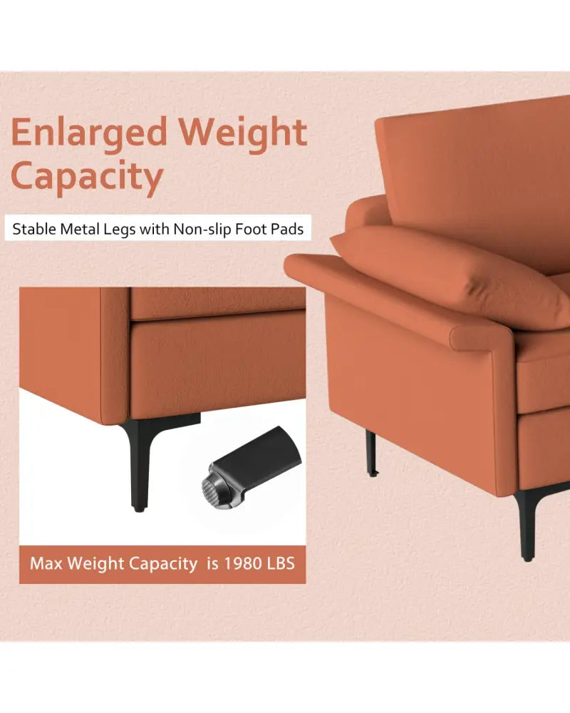 Large 3-Seat Sofa Sectional with Metal Legs for 3-4 people-Rust Red - Red - Sofas & Loveseats