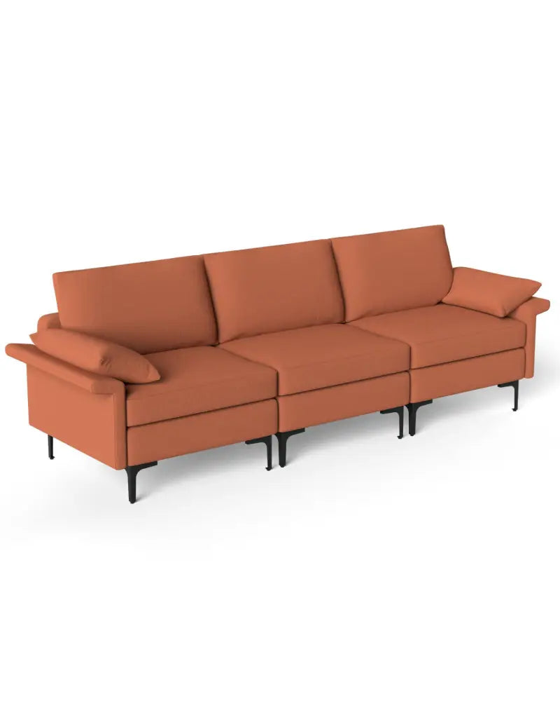 Large 3-Seat Sofa Sectional with Metal Legs for 3-4 people-Rust Red - Red - Sofas & Loveseats