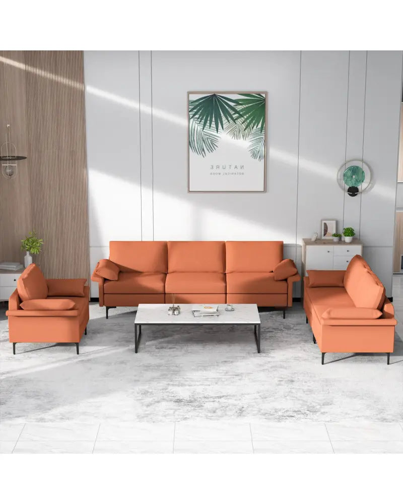 Large 3-Seat Sofa Sectional with Metal Legs for 3-4 people-Rust Red - Red - Sofas & Loveseats