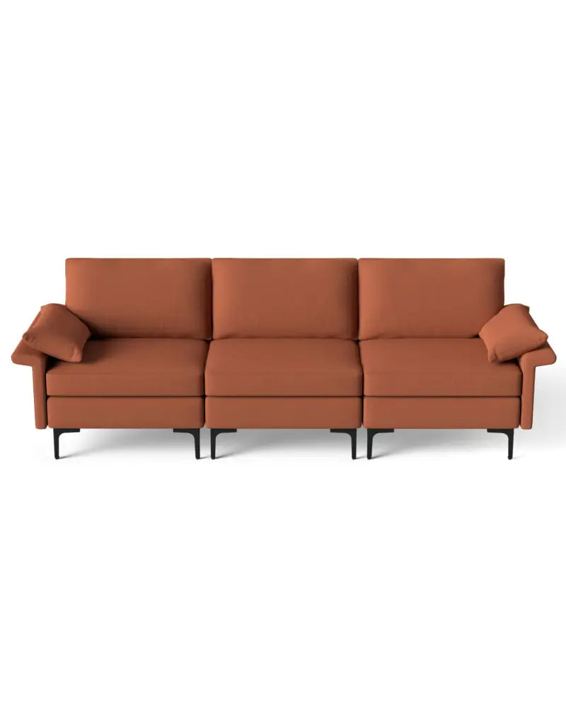 Large 3-Seat Sofa Sectional with Metal Legs for 3-4 people-Rust Red - Red - Sofas & Loveseats