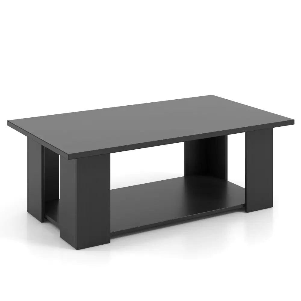Large 36/41 Inch 2-tier Wooden Modern Coffee Table with Storage Shelf-Black - Black - Coffee Tables