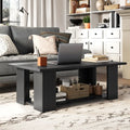 Large 36/41 Inch 2-tier Wooden Modern Coffee Table with Storage Shelf-Black - Black - Coffee Tables