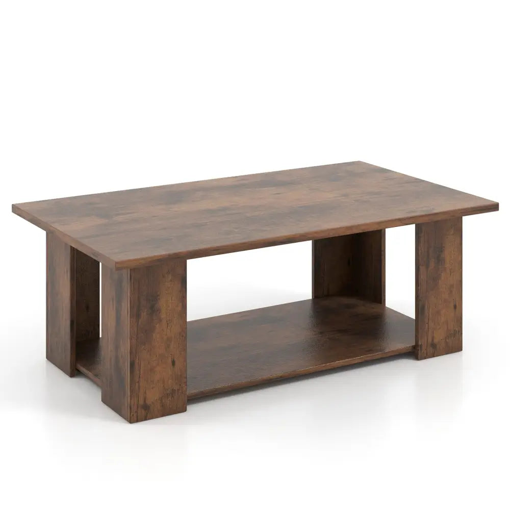 Large 36/41 Inch 2-tier Wooden Modern Coffee Table with Storage Shelf-Coffee - Coffee - Coffee Tables