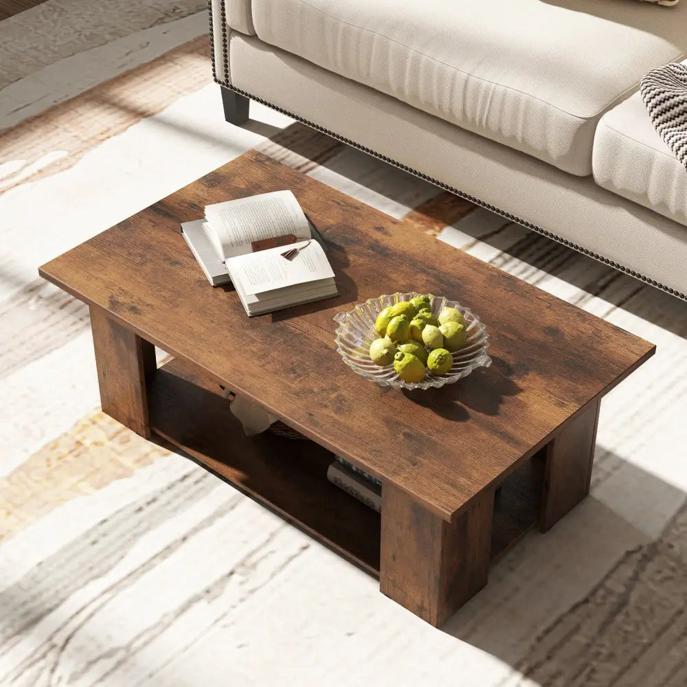 Large 36/41 Inch 2-tier Wooden Modern Coffee Table with Storage Shelf-Coffee - Coffee - Coffee Tables