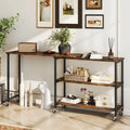 Large 360-Degree Free Rotating Sofa Side Table with Wheels and Storage Shelf-Rustic Brown - Rustic Brown - End & Side