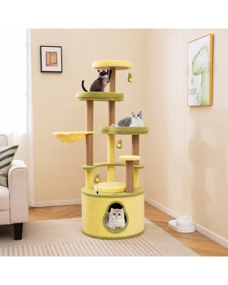 Large Avocado Cat Tree Multi-level Cat Tower with Private Condo-Green - Green - Cat Trees Condos & Scratchers