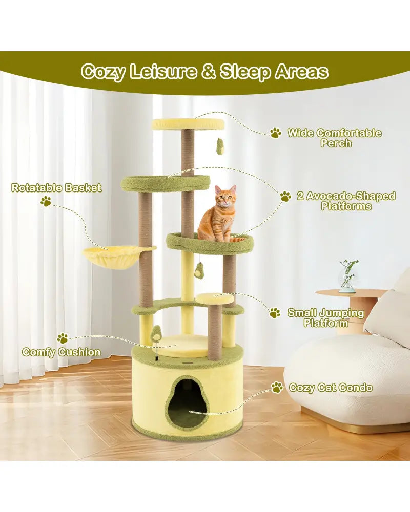 Large Avocado Cat Tree Multi-level Cat Tower with Private Condo-Green - Green - Cat Trees Condos & Scratchers