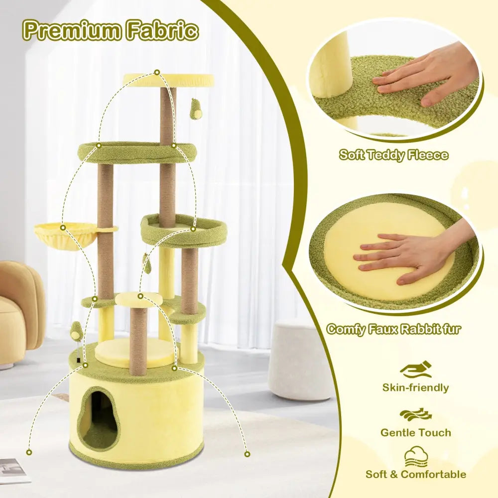 Large Avocado Cat Tree Multi-level Cat Tower with Private Condo-Green - Green - Cat Trees Condos & Scratchers