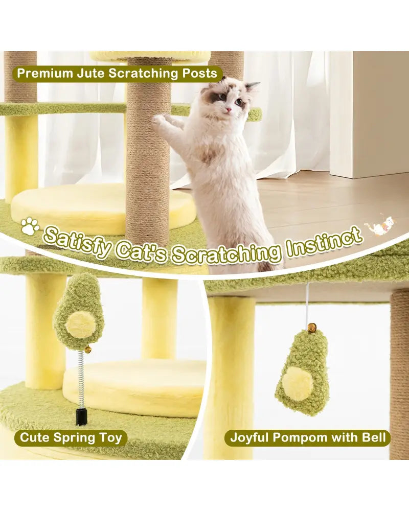 Large Avocado Cat Tree Multi-level Cat Tower with Private Condo-Green - Green - Cat Trees Condos & Scratchers