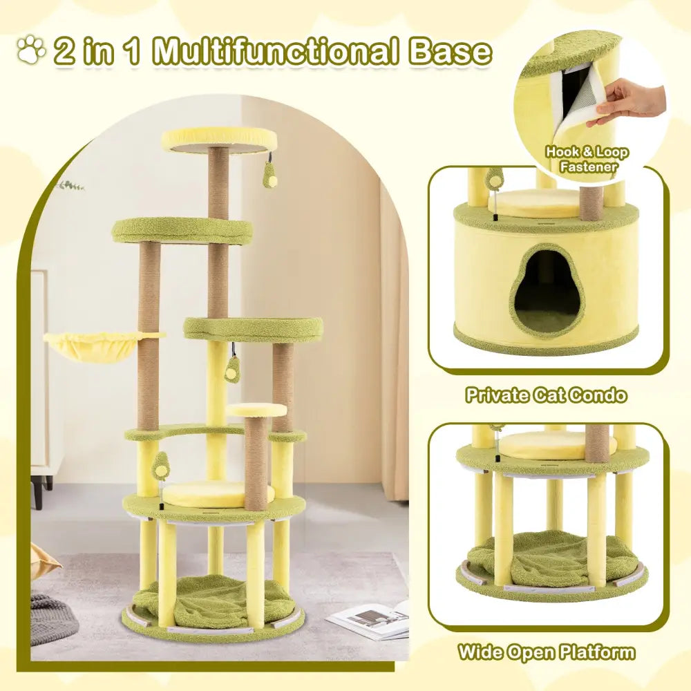 Large Avocado Cat Tree Multi-level Cat Tower with Private Condo-Green - Green - Cat Trees Condos & Scratchers