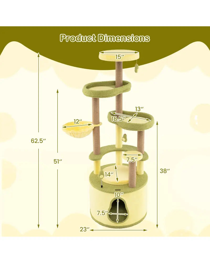 Large Avocado Cat Tree Multi-level Cat Tower with Private Condo-Green - Green - Cat Trees Condos & Scratchers