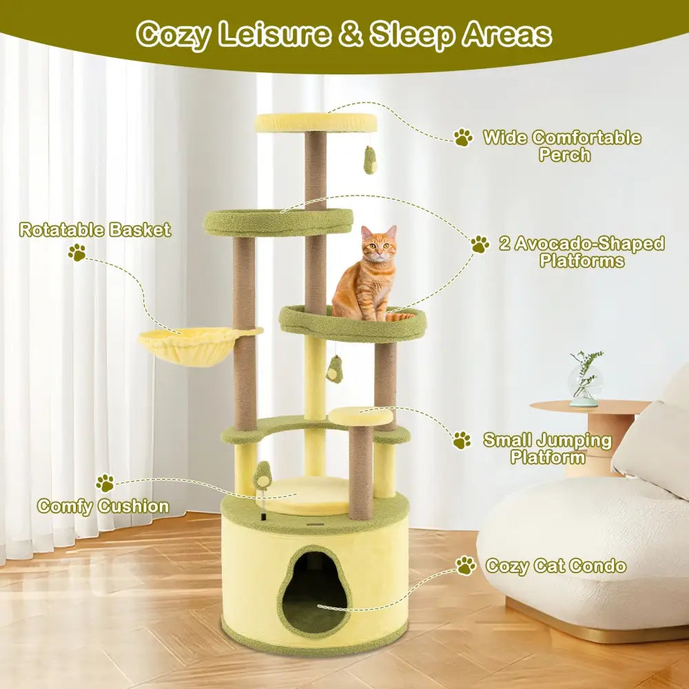 Large Avocado Cat Tree Multi-level Cat Tower with Private Condo-Green - Green - Cat Trees Condos & Scratchers