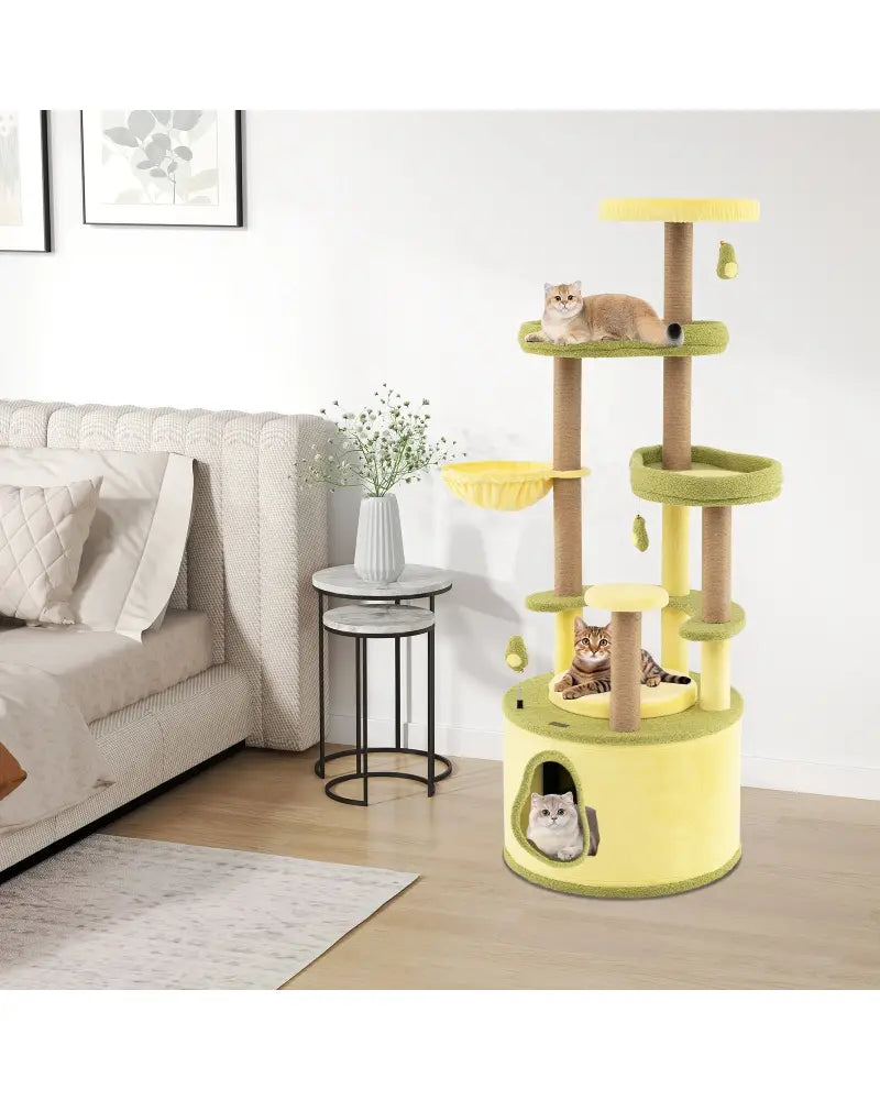 Large Avocado Cat Tree Multi-level Cat Tower with Private Condo-Green - Green - Cat Trees Condos & Scratchers