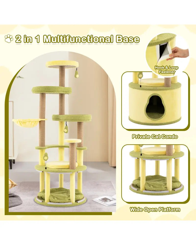 Large Avocado Cat Tree Multi-level Cat Tower with Private Condo-Green - Green - Cat Trees Condos & Scratchers