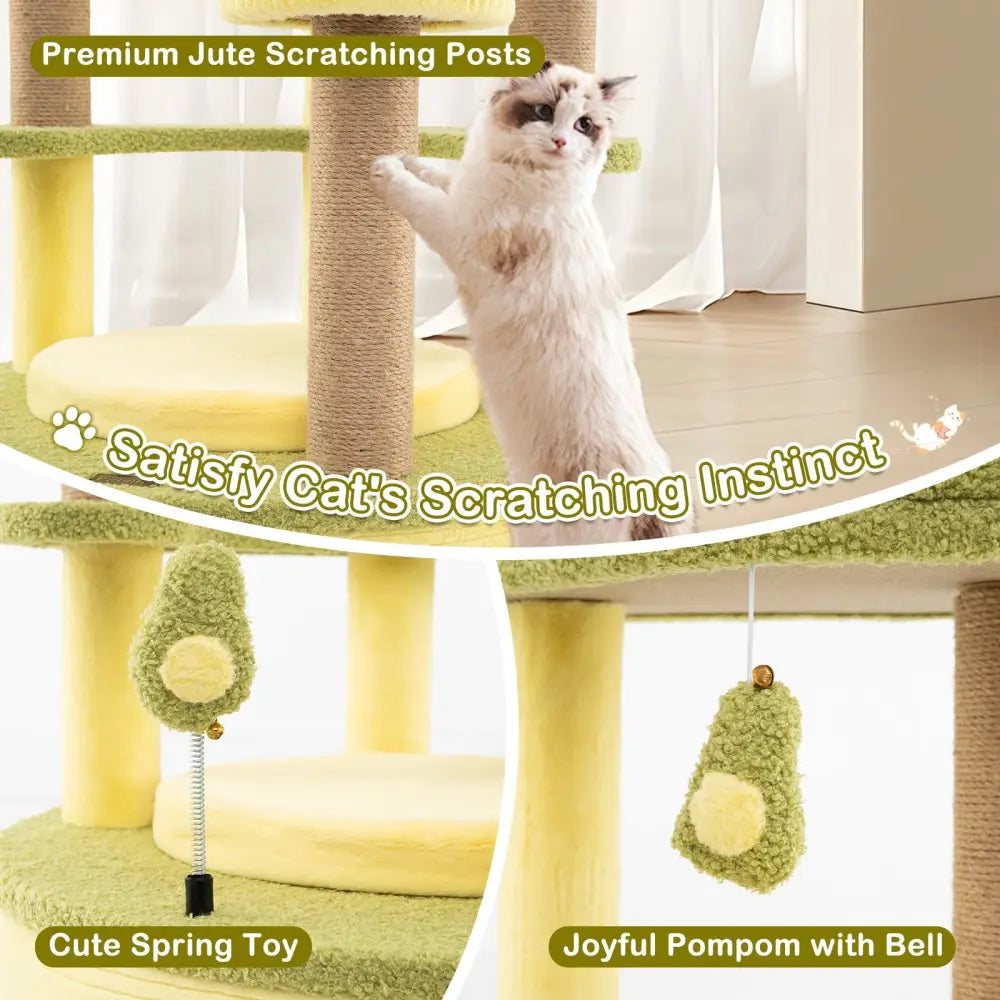Large Avocado Cat Tree Multi-level Cat Tower with Private Condo-Green - Green - Cat Trees Condos & Scratchers