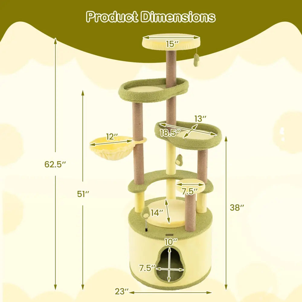 Large Avocado Cat Tree Multi-level Cat Tower with Private Condo-Green - Green - Cat Trees Condos & Scratchers
