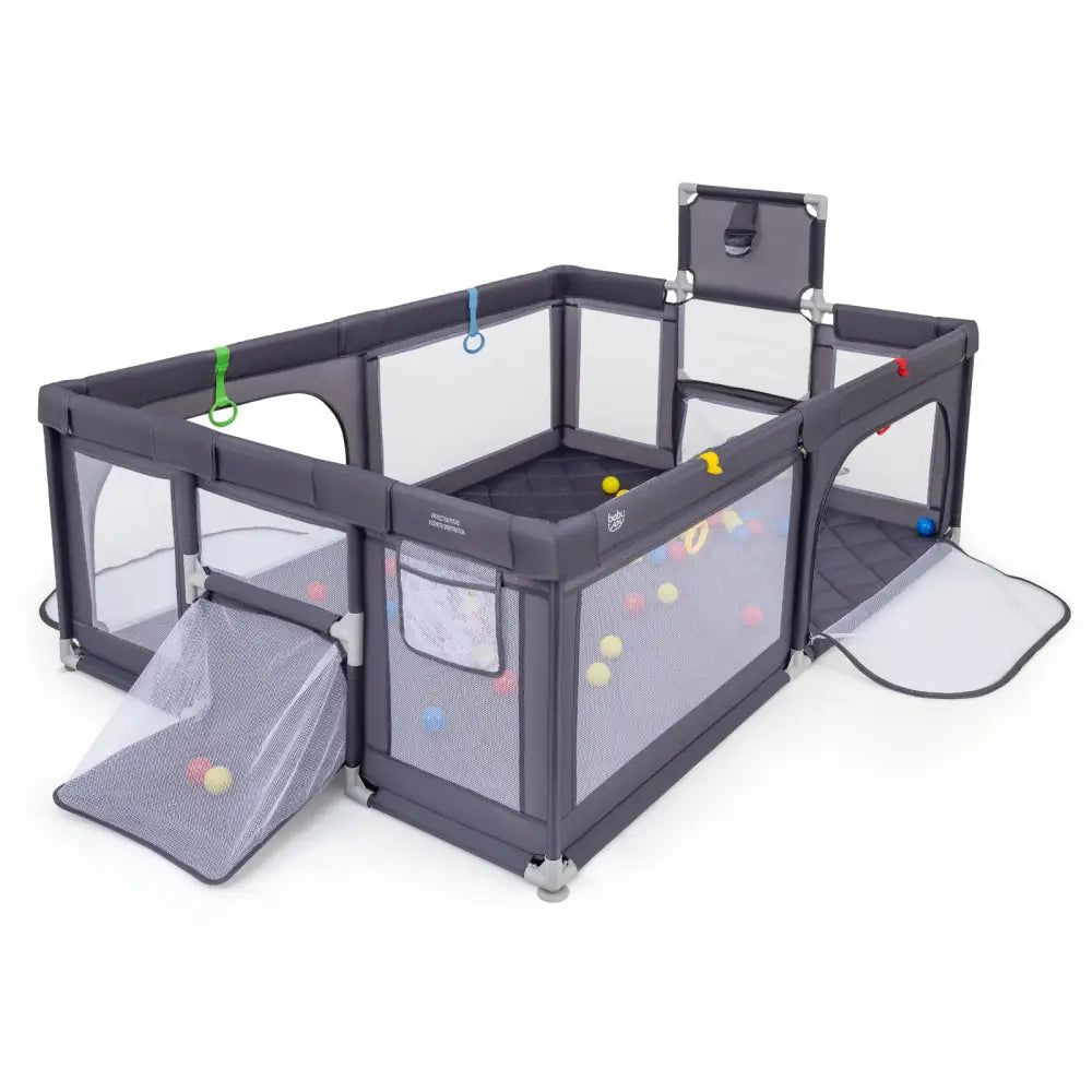 Large Baby Playpen with Mat and Ocean Balls-Dark gray - Dark Gray - Baby Playpen & Playards