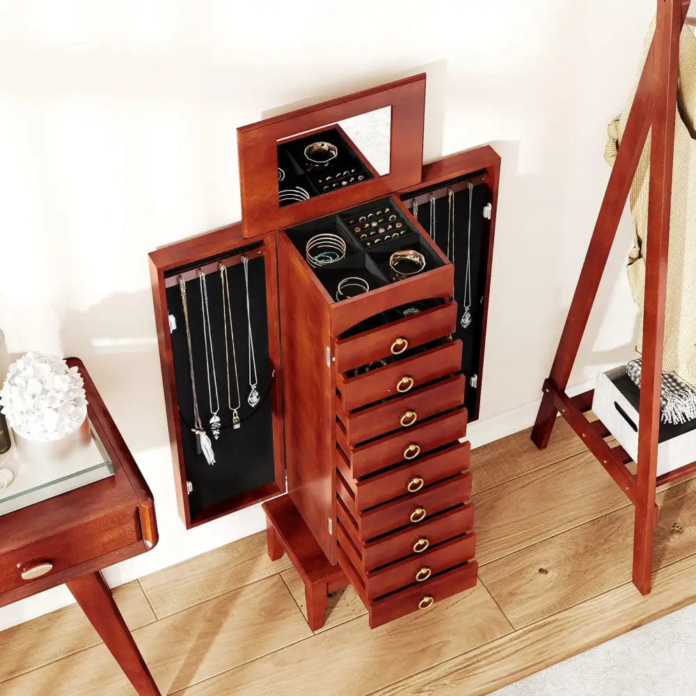 Large Capacity Jewelry Storage Cabinet with 9 Drawers - Brown - Jewelry Armoires