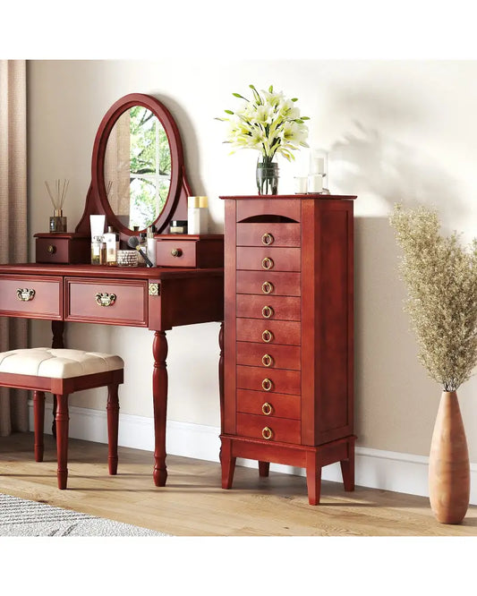 Large Capacity Jewelry Storage Cabinet with 9 Drawers - Brown - Jewelry Armoires