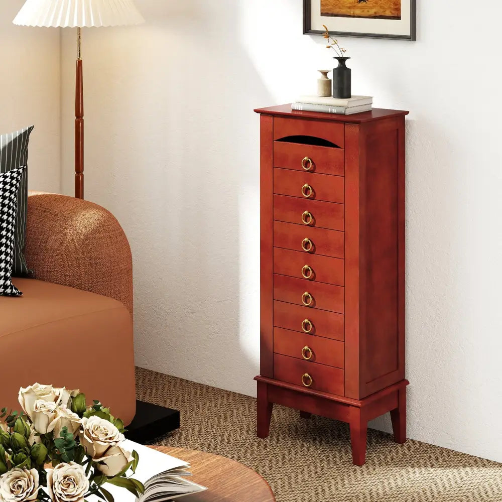 Large Capacity Jewelry Storage Cabinet with 9 Drawers - Brown - Jewelry Armoires