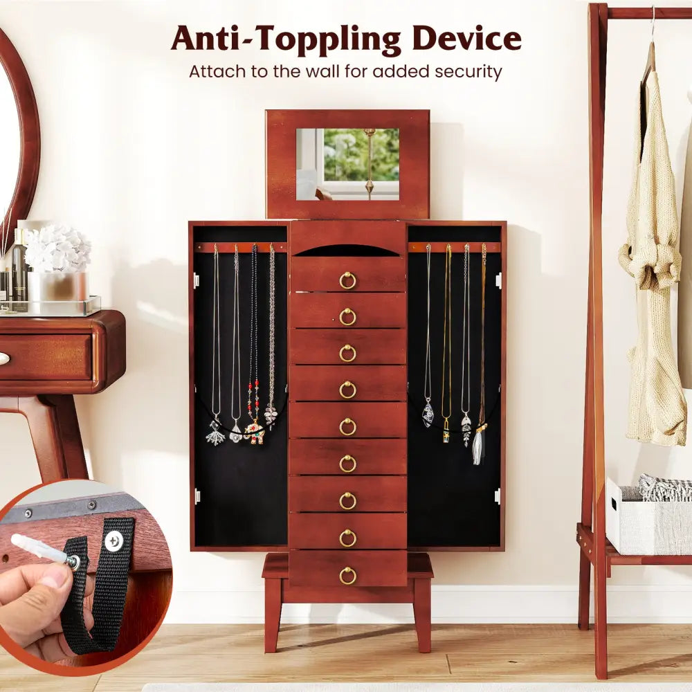 Large Capacity Jewelry Storage Cabinet with 9 Drawers - Brown - Jewelry Armoires