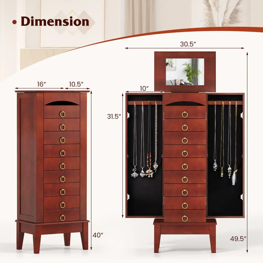 Large Capacity Jewelry Storage Cabinet with 9 Drawers - Brown - Jewelry Armoires
