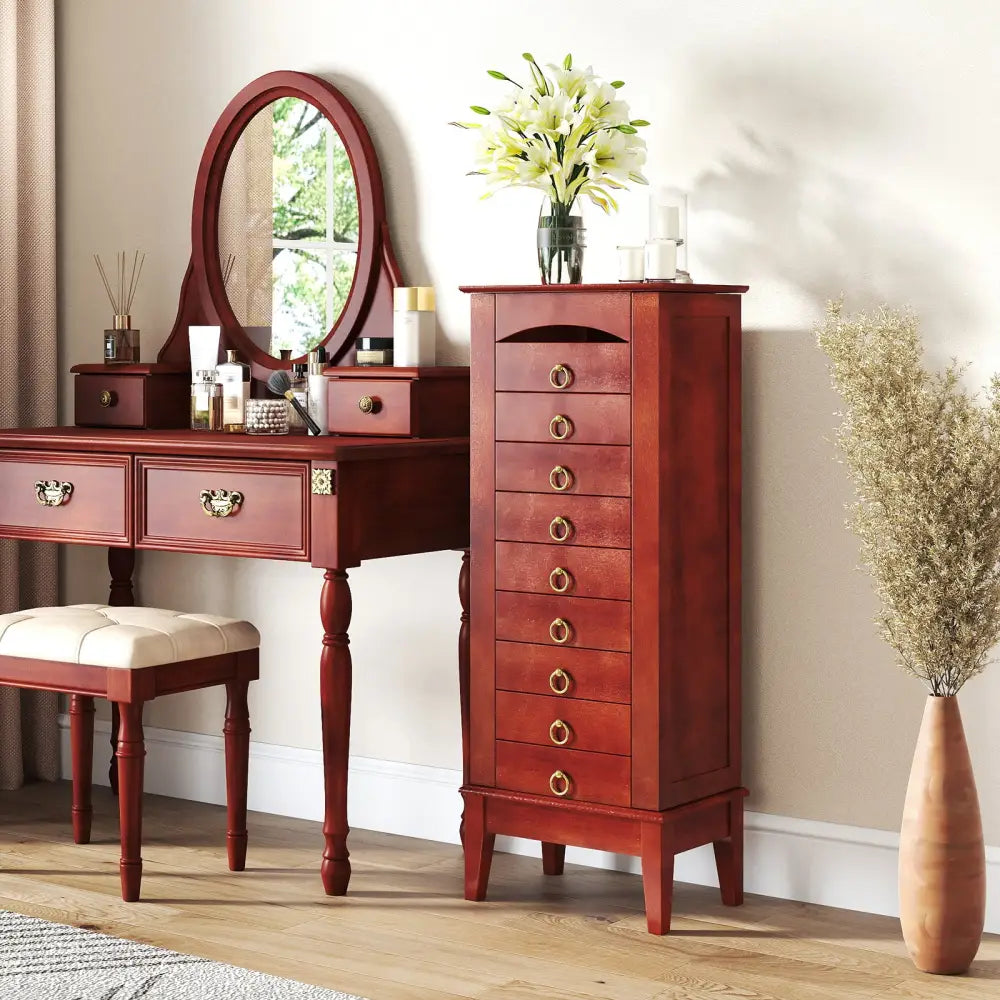 Large Capacity Jewelry Storage Cabinet with 9 Drawers - Brown - Jewelry Armoires