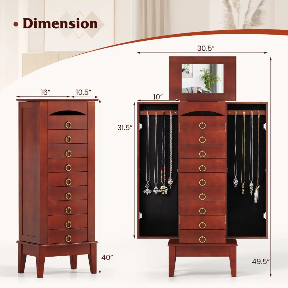 Large Capacity Jewelry Storage Cabinet with 9 Drawers - Brown - Jewelry Armoires