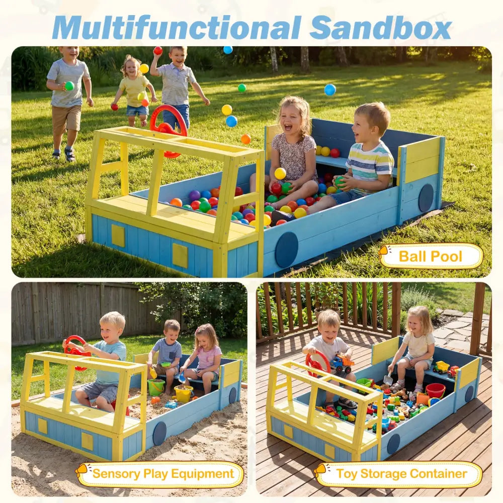 Large Car-Theme Sand Box with Bottom Liner and Fir Wood Frame-Blue - Blue - Sandboxes
