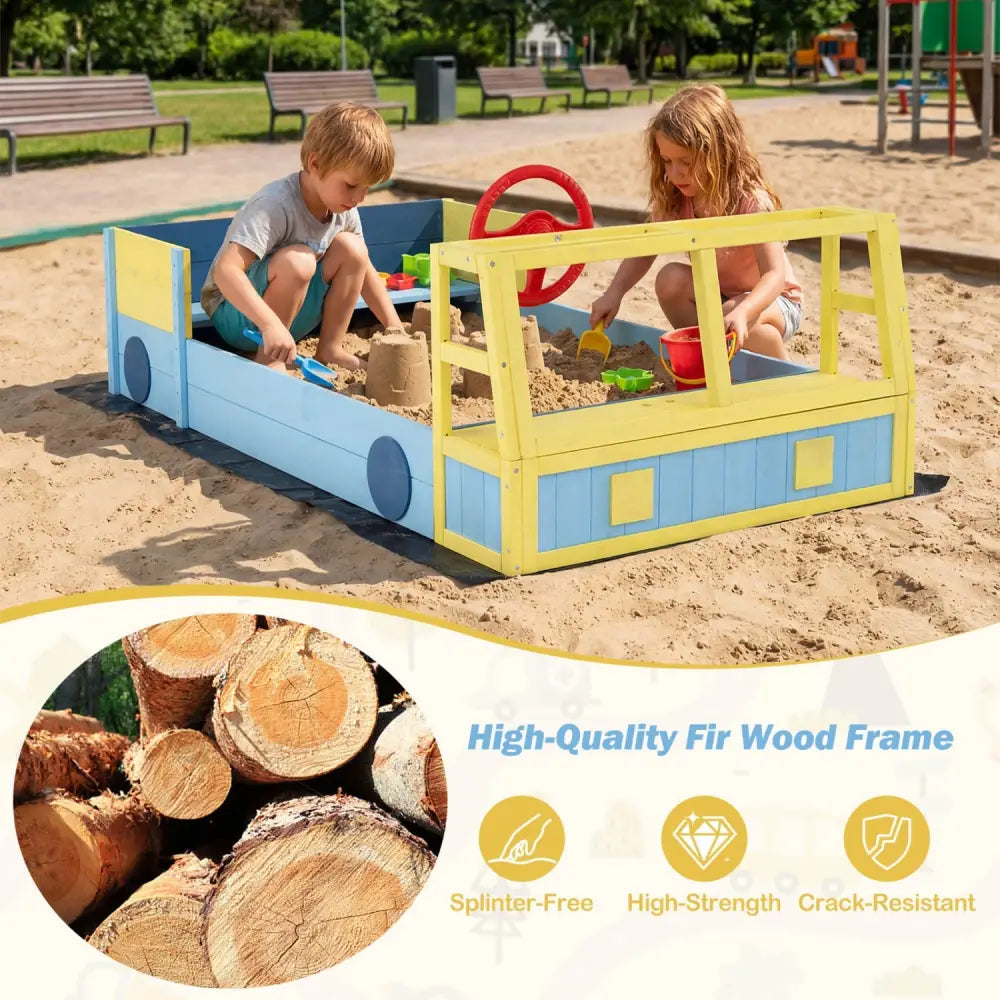 Large Car-Theme Sand Box with Bottom Liner and Fir Wood Frame-Blue - Blue - Sandboxes