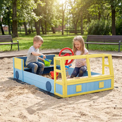 Large Car-Theme Sand Box with Bottom Liner and Fir Wood Frame-Blue - Blue - Sandboxes