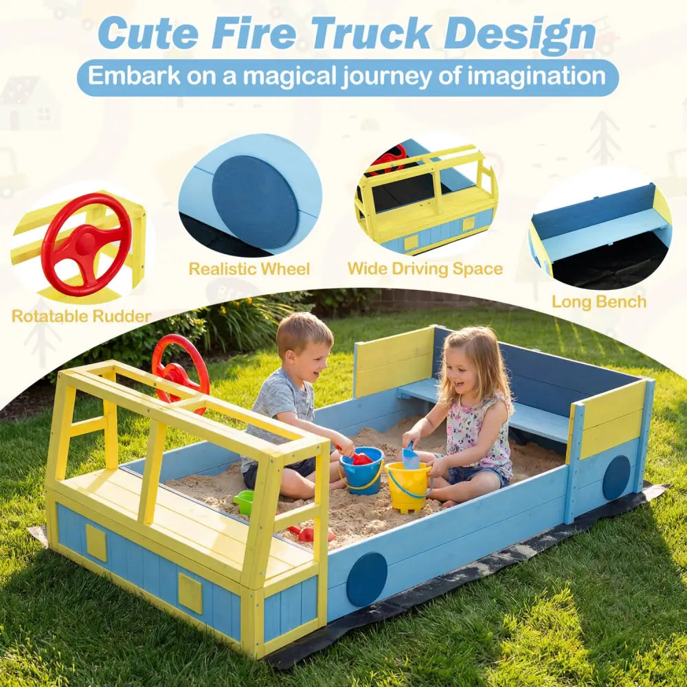 Large Car-Theme Sand Box with Bottom Liner and Fir Wood Frame-Blue - Blue - Sandboxes