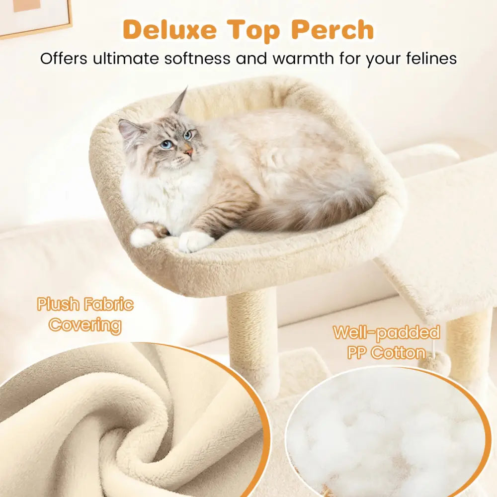 Large Cat Tree for Indoor Cats 63’’ Tall Cat Tower-Beige - Beige - Cat Trees Condos & Scratchers