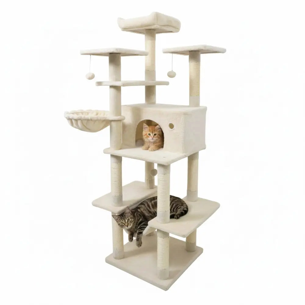 Large Cat Tree for Indoor Cats 63’’ Tall Cat Tower-Beige - Beige - Cat Trees Condos & Scratchers
