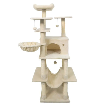 Large Cat Tree for Indoor Cats 63" Tall Cat Tower - Beige - Oasis Home Essentials