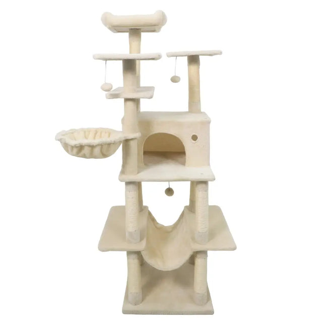 Large Cat Tree for Indoor Cats 63" Tall Cat Tower - Beige - Oasis Home Essentials