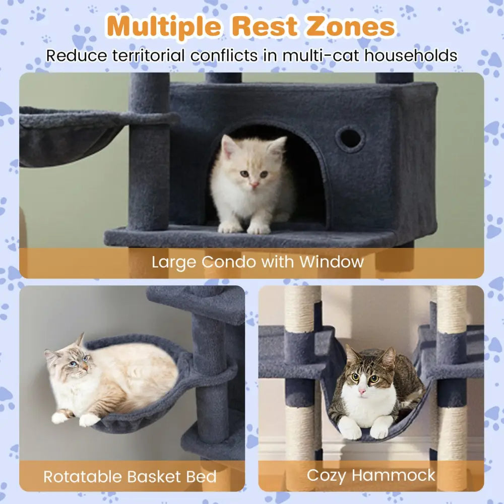 Large Cat Tree for Indoor Cats 63’’ Tall Cat Tower-Dark Gray - Dark Gray - Cat Trees Condos & Scratchers