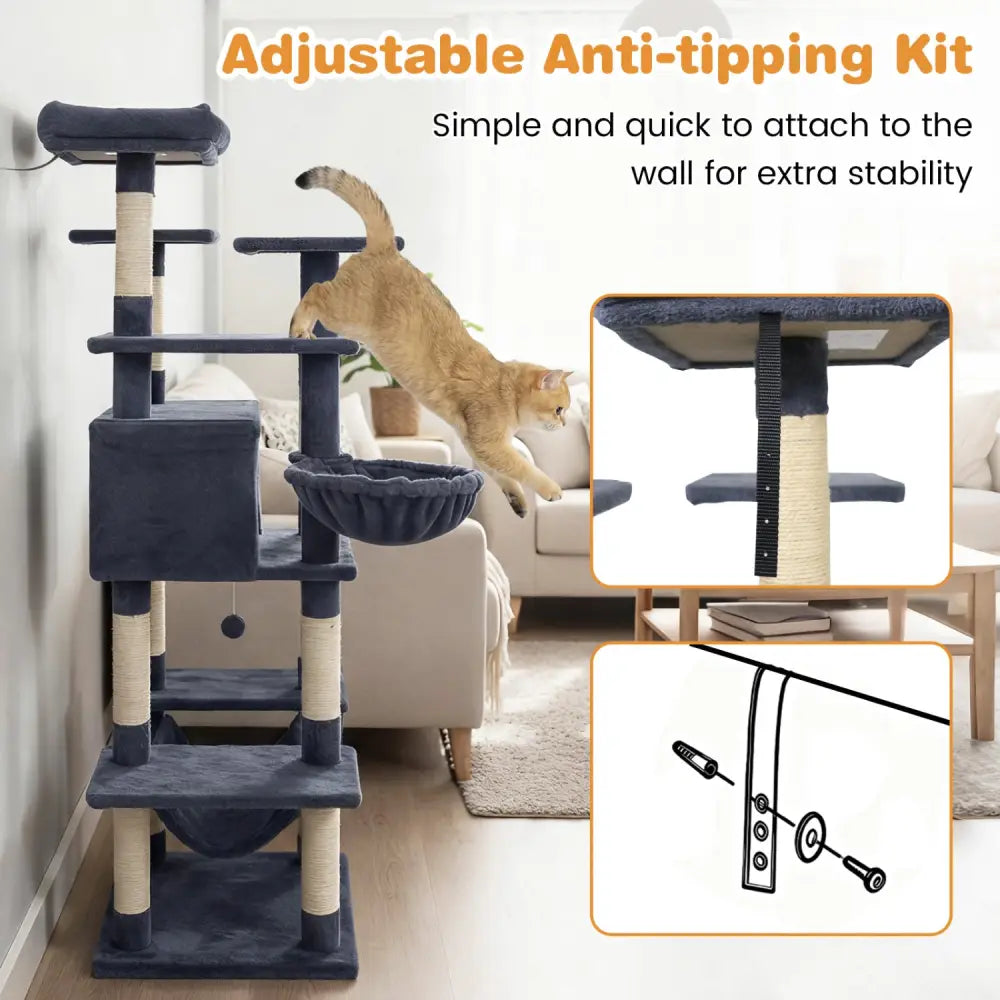 Large Cat Tree for Indoor Cats 63’’ Tall Cat Tower-Dark Gray - Dark Gray - Cat Trees Condos & Scratchers