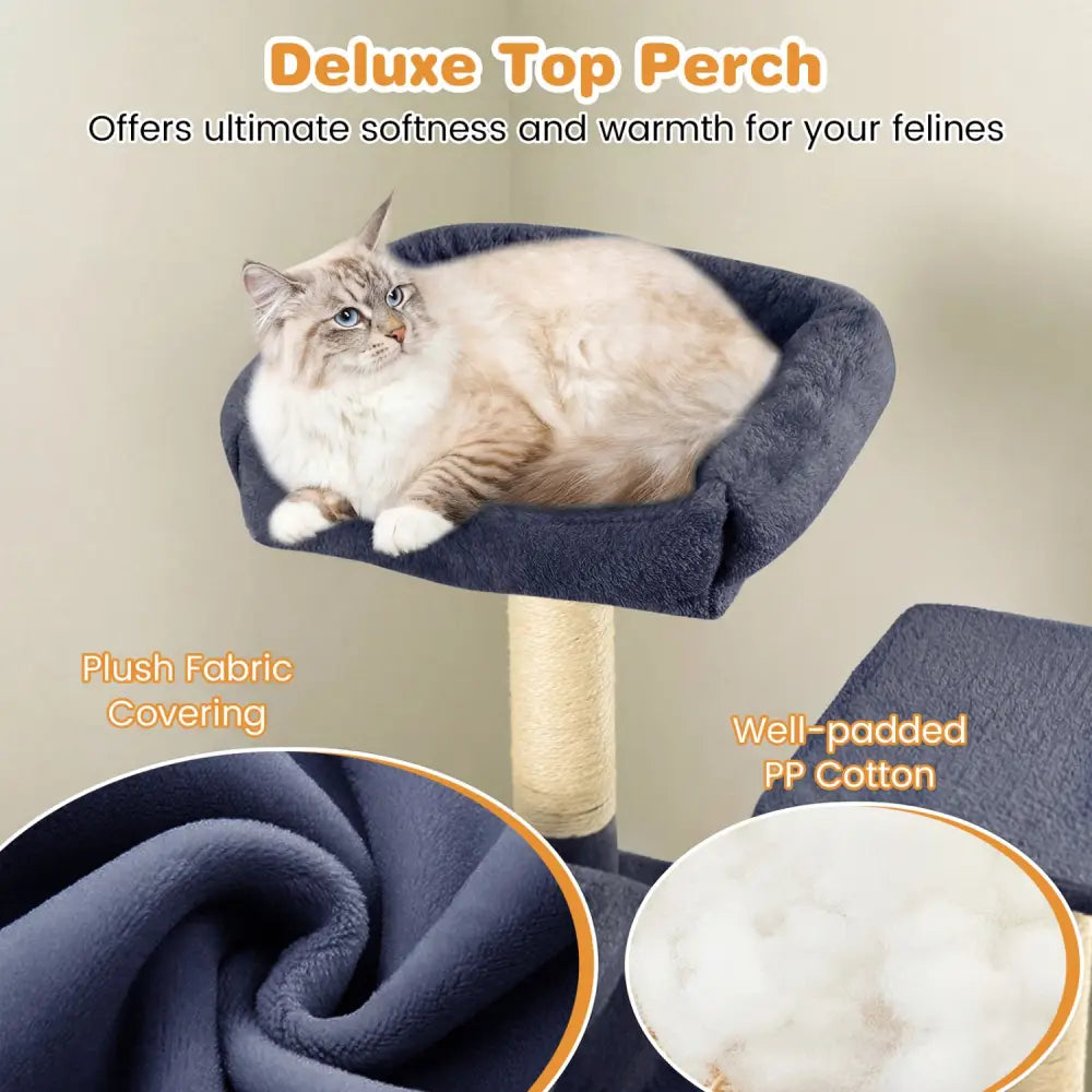 Large Cat Tree for Indoor Cats 63’’ Tall Cat Tower-Dark Gray - Dark Gray - Cat Trees Condos & Scratchers